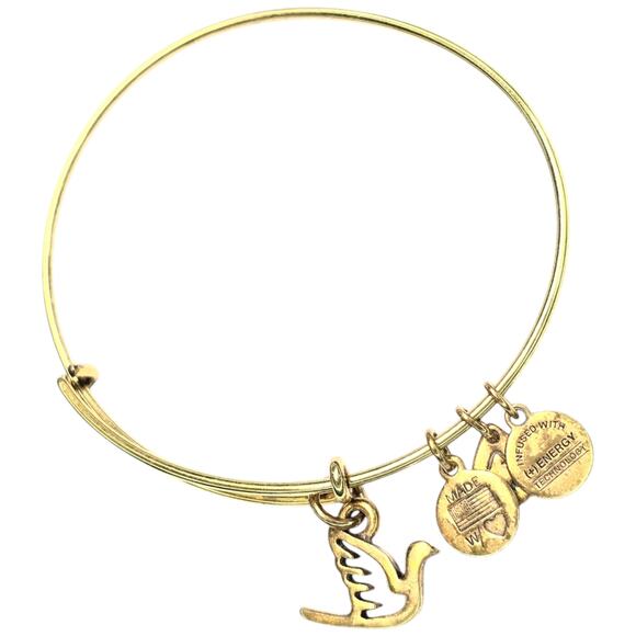 Alex and Ani Lucky Sacred Dove and Apple Gold Tone Expandable Bangle Bracelets - Picture 4 of 5